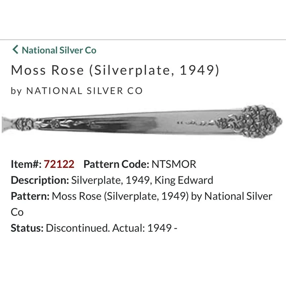 National Silver Co Moss Rose King Edward Silverplate Teaspoons 1949 Set of 7